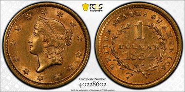 1854 G$1 Type 1 AU58
