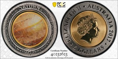 2017 $5 Planetary Coins Saturn Colorized MS69