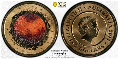 2017 $2 Planetary Coins Mars Colorized MS70