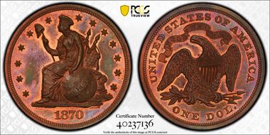 1870 $1 J-1017 PR66RB