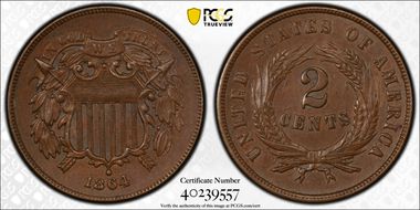 1864 2C Large Motto AU58BN