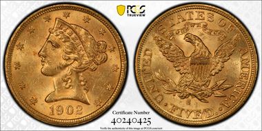 1902-S $5 MS62