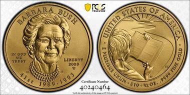 2020-W $10 Barbara Bush First Strike MS70