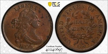 1806 1/2C C-4, Large 6, Stems MS62BN