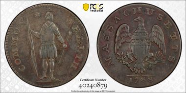 1788 Cent Massachusetts, Period XF40BN