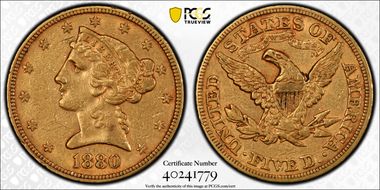 1880 $5 XF45