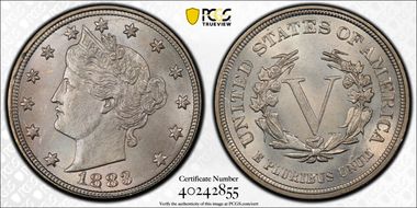 1883 5C No CENTS MS65