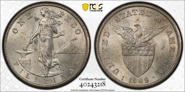 1909-S Peso KM-172  Ag MS61