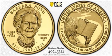 2020-W $10 Barbara Bush First Strike PR70DCAM