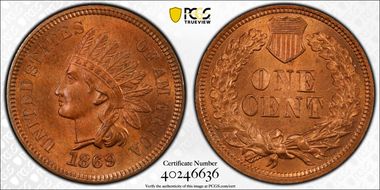 1869 1C MS65+ RB