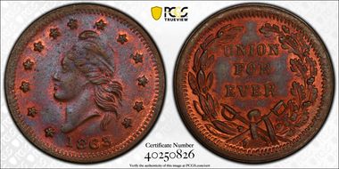 1863 Token F-6A/269a Union for Ever MS65RB
