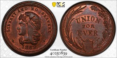 1863 Token F-36/271a No Slavery MS65RB