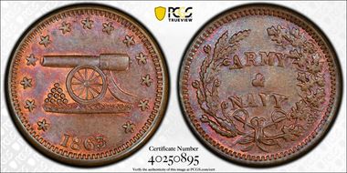 1863 CWT F-168/311a, Cannon MS63BN