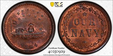 1864 Token F-241/338a Copper Monitor MS66RB