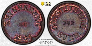 1863 Token F-243/247a Constitution MS63BN