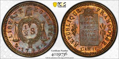 1793-H 1/2 Sol Refrappe Laiton Avec Listel MS64