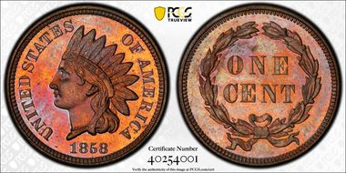 1858 1C J-208 MS64