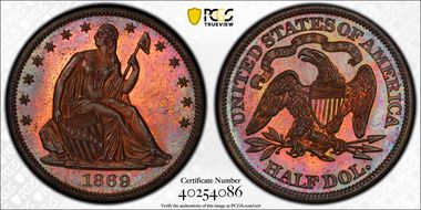 1869 50C J-760 PR65+ RB