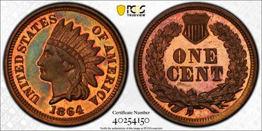 1864 1C J-356a PR66+ RB