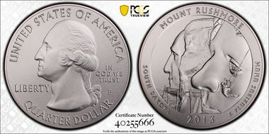 2013-P 25C Mount Rushmore NP 5 oz Silver SP69