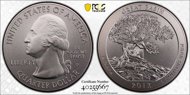 2013-P 25C Great Basin NP 5 oz Silver SP69