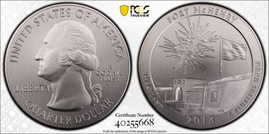 2013-P 25C Fort McHenry NP 5 oz Silver SP68