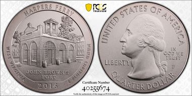 2016-P 25C Harpers Ferry NP 5 oz Silver SP69