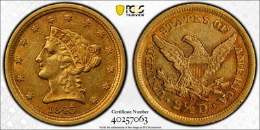 1843-D $2.50 Small D AU55