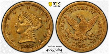 1843-D $2.50 Large D AU53