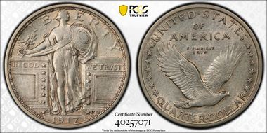 1917-D 25C Type 1 AU50