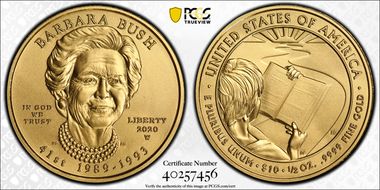 2020-W $10 Barbara Bush First Strike MS70