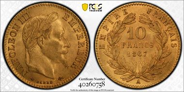 1867-A 10 Fr Gad-1015 MS63