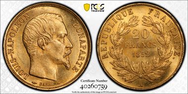 1852-A 20 Fr Gad-1060 MS64