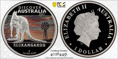 2012-P $1 Red Kangaroo Colorized Discover Australia PR70DCAM