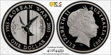 2003 $1 Korean War Ag PR70DCAM