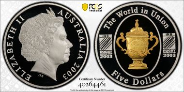 2003 $5 Rugby World Cup PR70DCAM