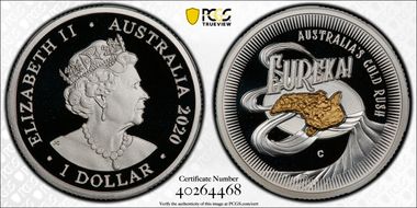 2020-C $1 Eureka! Australian Gold Rush PR70DCAM