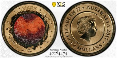 2017 $2 Planetary Coins Mars Colorized MS70