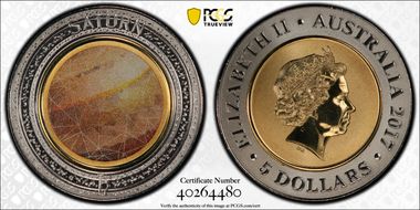 2017 $5 Planetary Coins Saturn Colorized MS69