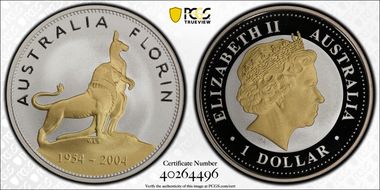 2004 $1 Royal Visit Florin Selective Gilt PR70DCAM