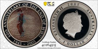 2005 $1 End of WWII - Dancing Man Lenticular Design PR69DCAM