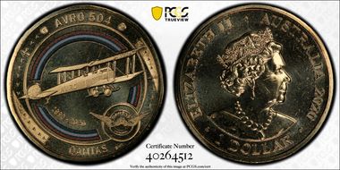 2020 $1 Qantas Centenary AVRO 504 MS65