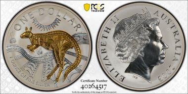 2003 $1 Kangaroo Ag Gilt MS69