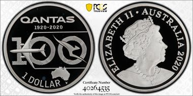 2020 $1 Qantas Centenary Ag PR70DCAM