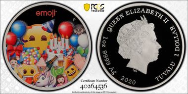 2020-P $1 Emoji Celebration Colorized PR70DCAM