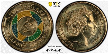 2019 $2 Wallabies Australia Colorized MS66