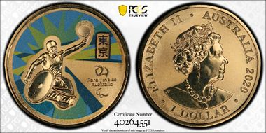 2020 $1 Australian Paralympic Team Wheelchair Rugby Colorized MS69