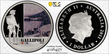 2011-P $1 Gallipoli PR70DCAM
