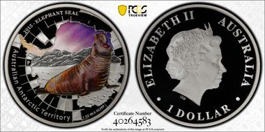 2015-P $1 Elephant Seal Colorized Antarctic Territory PR69DCAM