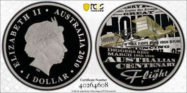 2010-P $1 Houdini First Flight PR70DCAM